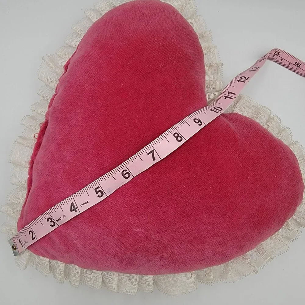 Vtg 80s Heart-Shaped dusty pink  Velvet Pillow With Cream/white Lace Trim